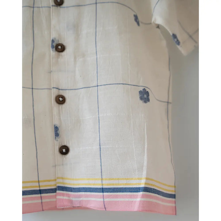 Love The World Today ‘Cotton Cloud’ Half Sleeve Shirt In Handwoven Jamdani Cotton - Off White