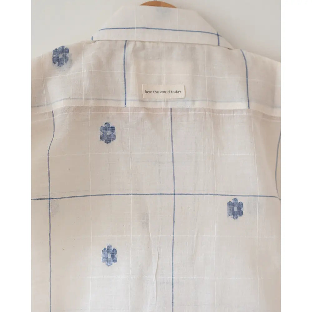 Love The World Today ‘Cotton Cloud’ Half Sleeve Shirt In Handwoven Jamdani Cotton - Off White