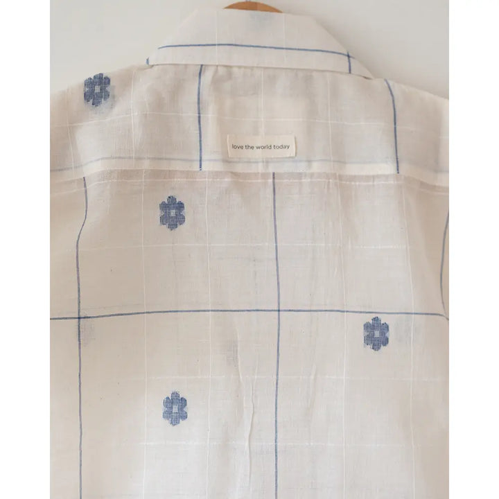 Love The World Today ‘Cotton Cloud’ Half Sleeve Shirt In Handwoven Jamdani Cotton - Off White