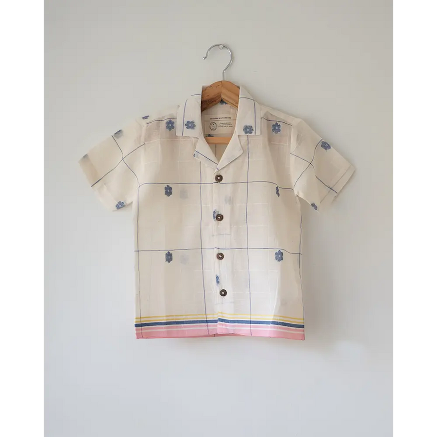 Love The World Today ‘Cotton Cloud’ Half Sleeve Shirt In Handwoven Jamdani Cotton