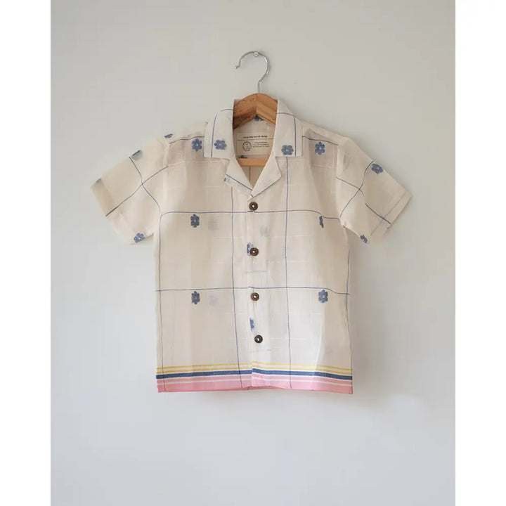 Love The World Today ‘Cotton Cloud’ Half Sleeve Shirt In Handwoven Jamdani Cotton - Off White