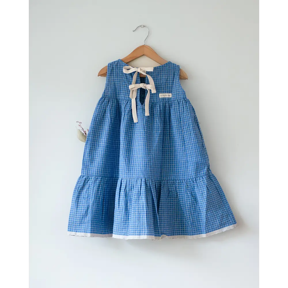 Love The World Today ‘Daydreamer’ Blue Checks Maxi Dress In Handwoven Cotton