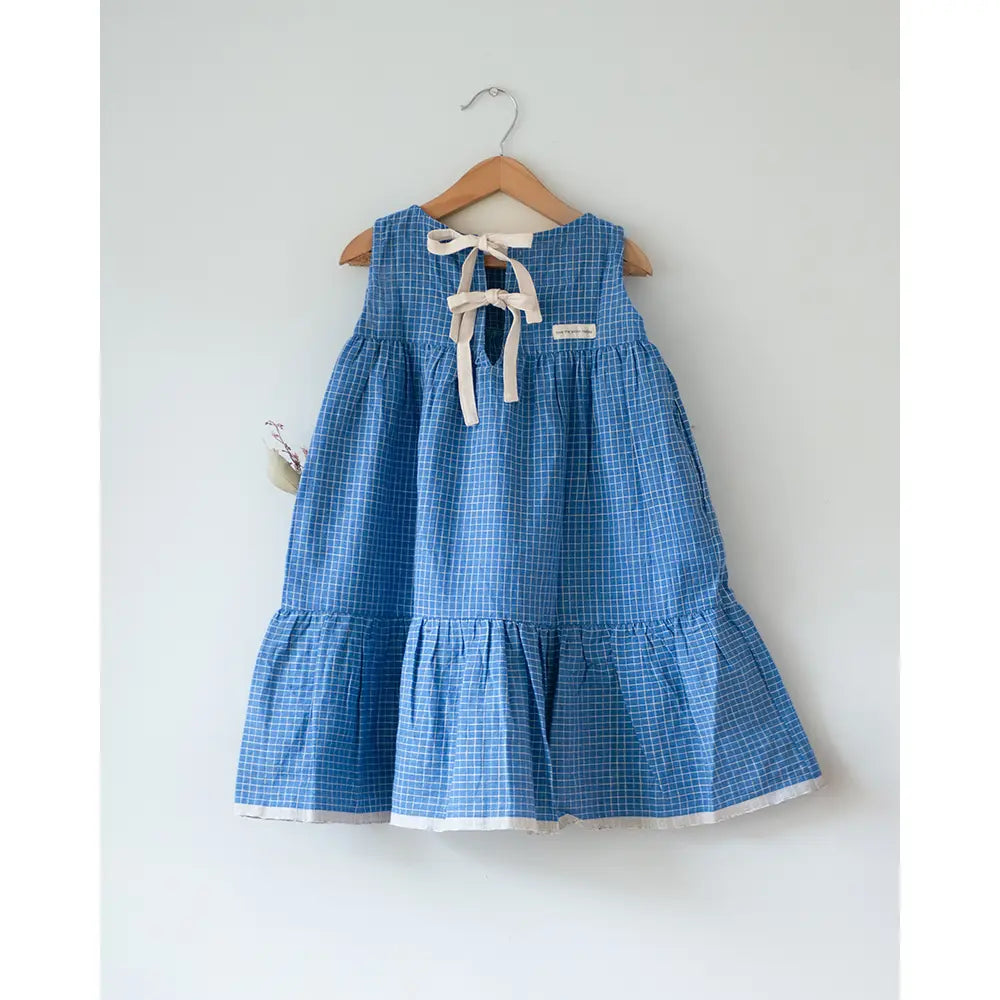 Love The World Today ‘Daydreamer’ Blue Checks Maxi Dress In Handwoven Cotton - Blue
