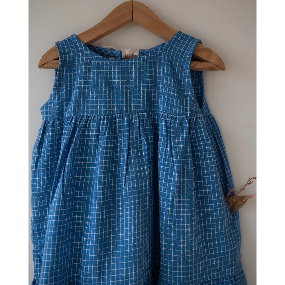 Love The World Today ‘Daydreamer’ Blue Checks Maxi Dress In Handwoven Cotton
