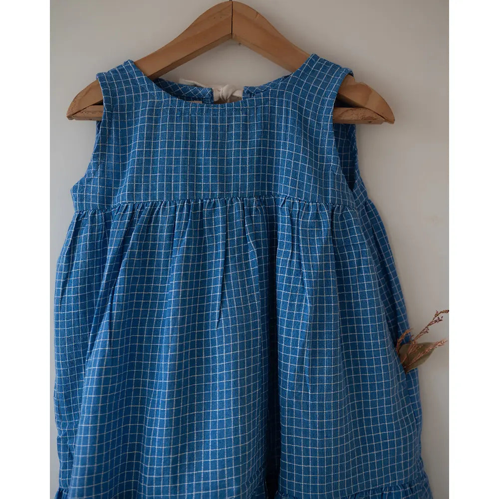 Love The World Today ‘Daydreamer’ Blue Checks Maxi Dress In Handwoven Cotton - Blue
