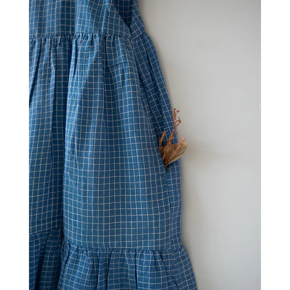 Love The World Today ‘Daydreamer’ Blue Checks Maxi Dress In Handwoven Cotton - Blue