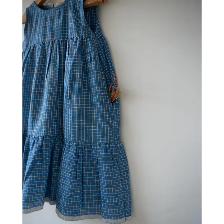 Love The World Today ‘Daydreamer’ Blue Checks Maxi Dress In Handwoven Cotton