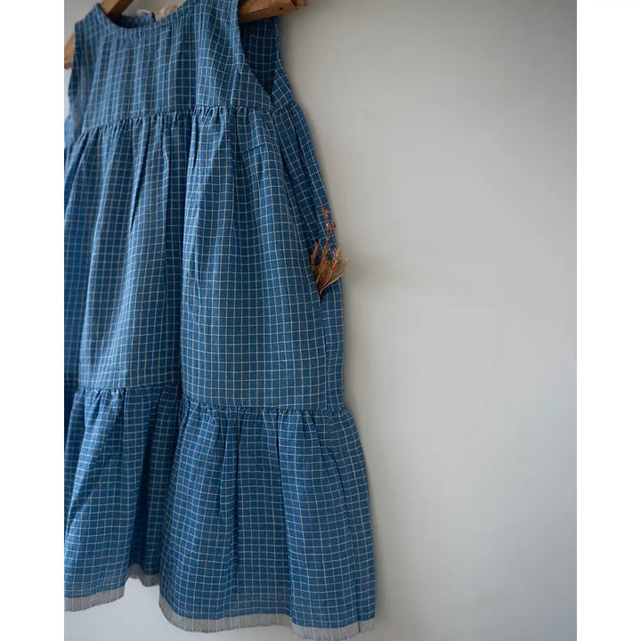 Love The World Today ‘Daydreamer’ Blue Checks Maxi Dress In Handwoven Cotton - Blue