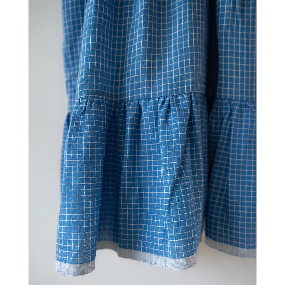 Love The World Today ‘Daydreamer’ Blue Checks Maxi Dress In Handwoven Cotton - Blue