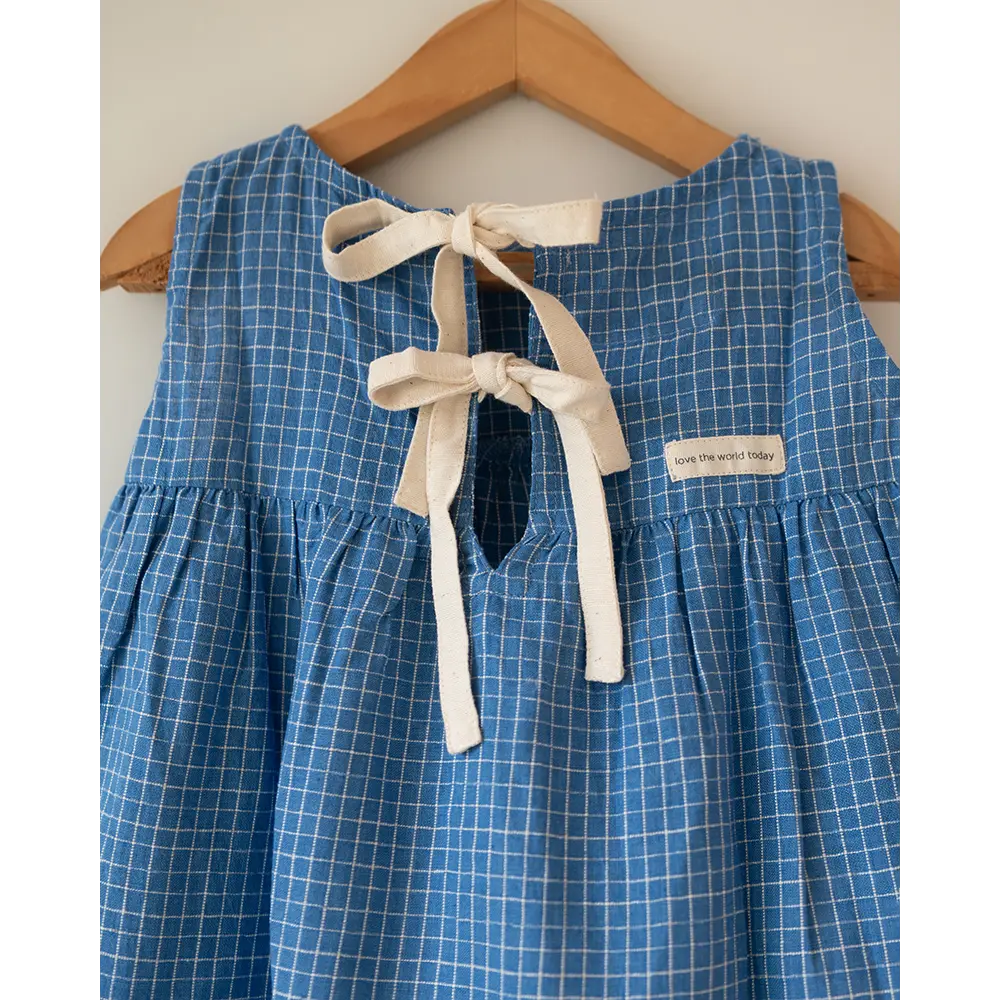 Love The World Today ‘Daydreamer’ Blue Checks Maxi Dress In Handwoven Cotton