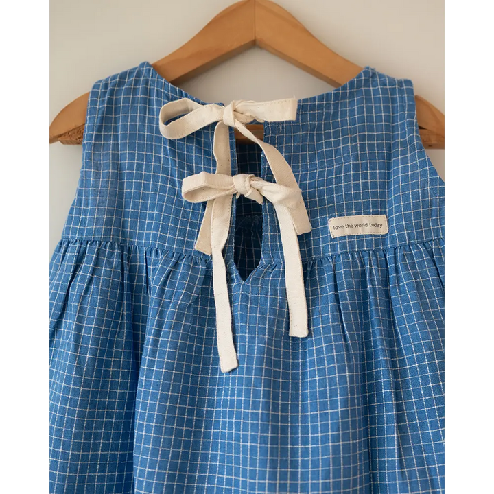 Love The World Today ‘Daydreamer’ Blue Checks Maxi Dress In Handwoven Cotton