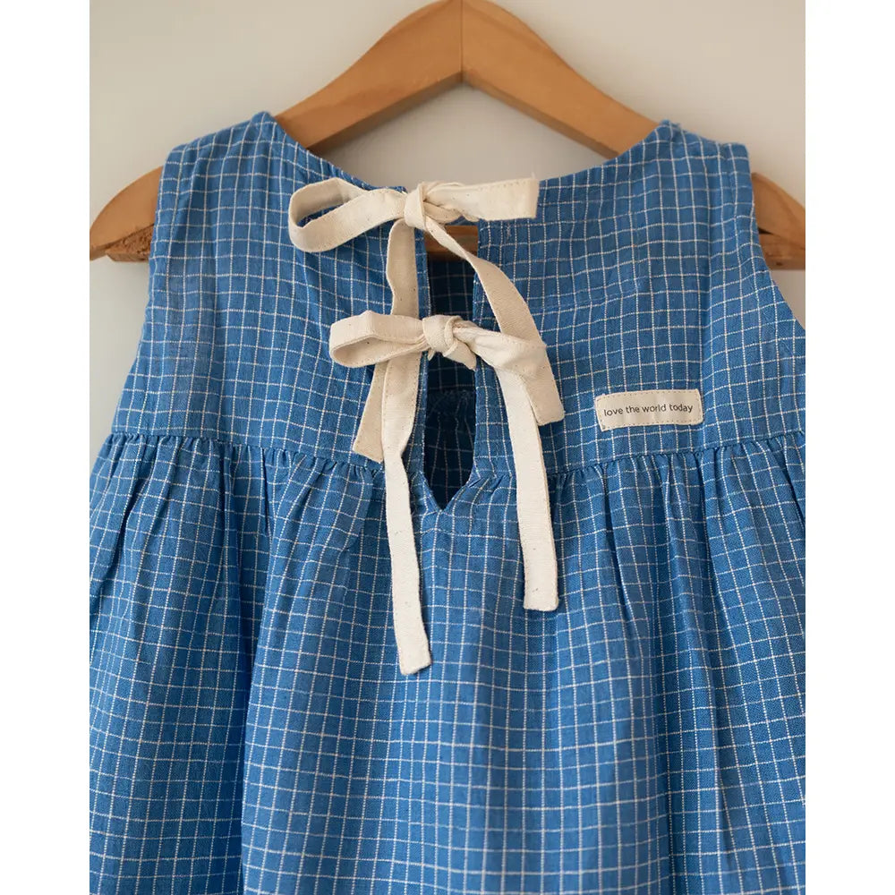 Love The World Today ‘Daydreamer’ Blue Checks Maxi Dress In Handwoven Cotton - Blue