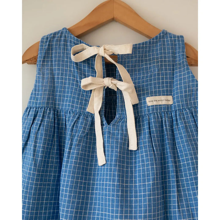 Love The World Today ‘Daydreamer’ Blue Checks Maxi Dress In Handwoven Cotton - Blue