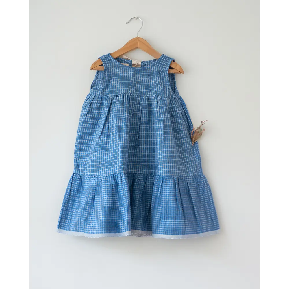 Love The World Today ‘Daydreamer’ Blue Checks Maxi Dress In Handwoven Cotton