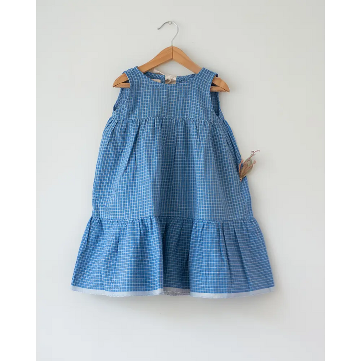Love The World Today ‘Daydreamer’ Blue Checks Maxi Dress In Handwoven Cotton