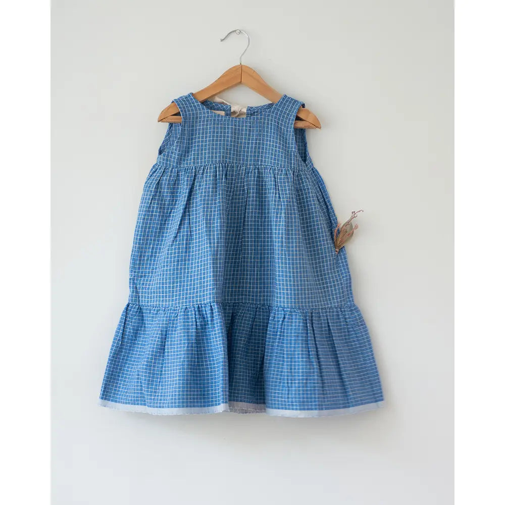 Love The World Today ‘Daydreamer’ Blue Checks Maxi Dress In Handwoven Cotton - Blue