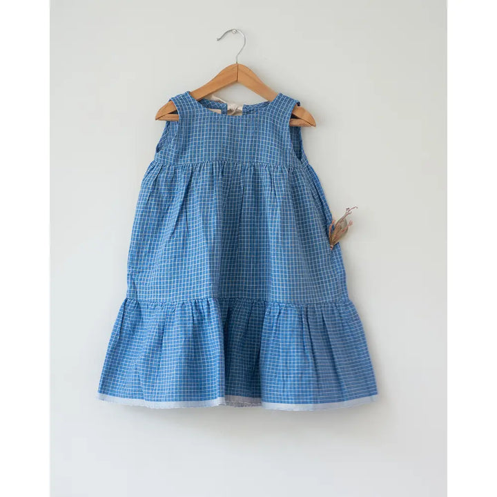 Love The World Today ‘Daydreamer’ Blue Checks Maxi Dress In Handwoven Cotton - Blue