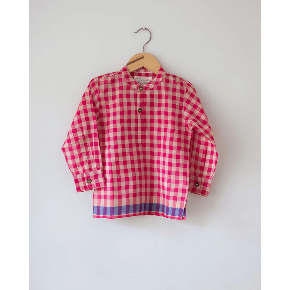 Love the World Today Candy Cloud Handwoven Cotton Pink Silk Kurta Shirt