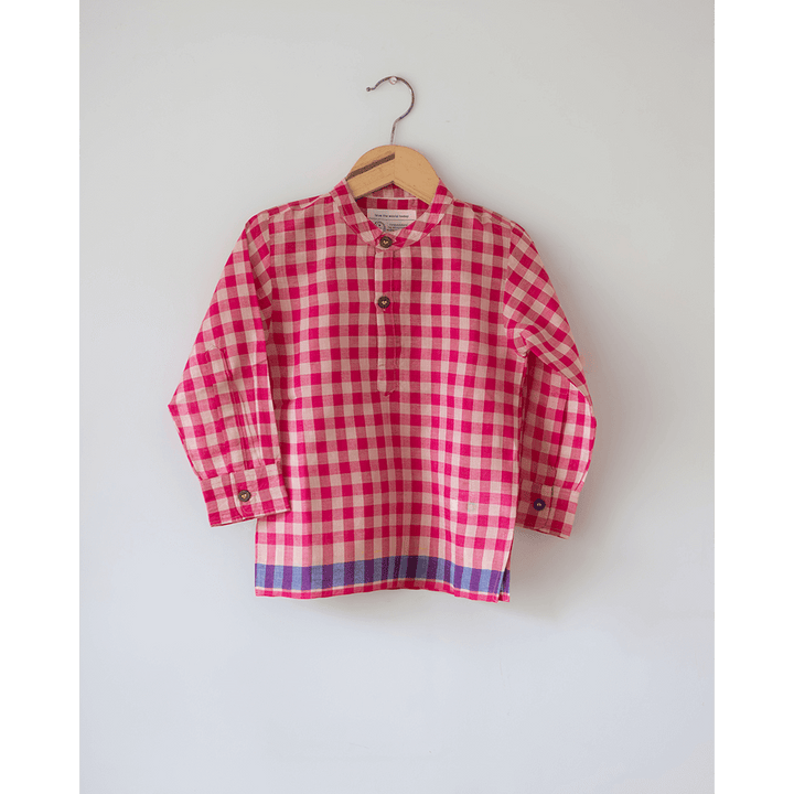 Love the World Today Candy Cloud Handwoven Cotton Pink Silk Kurta Shirt