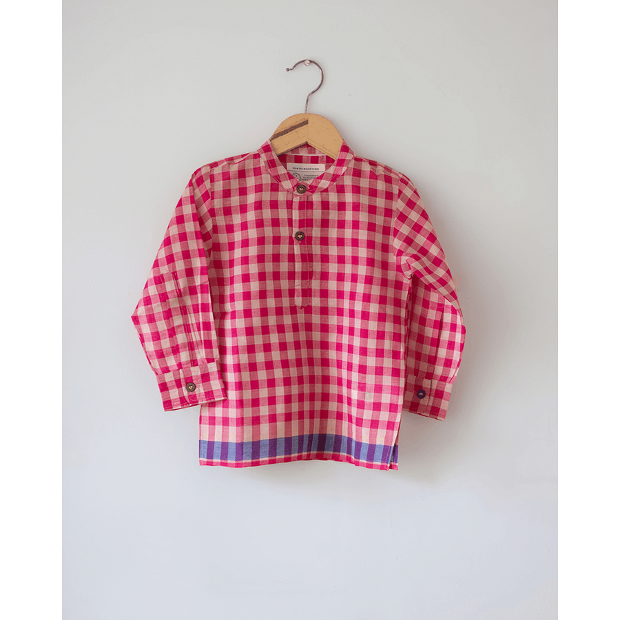 Love the World Today Candy Cloud Handwoven Cotton Pink Silk Kurta Shirt