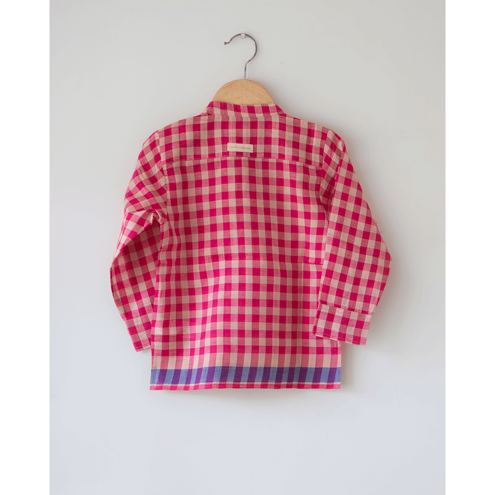 Love The World Today Candy Cloud Handwoven Cotton Pink Silk Kurta Shirt- Boys
