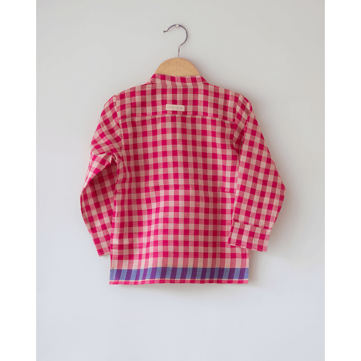 Love The World Today Candy Cloud Handwoven Cotton Pink Silk Kurta Shirt- Boys