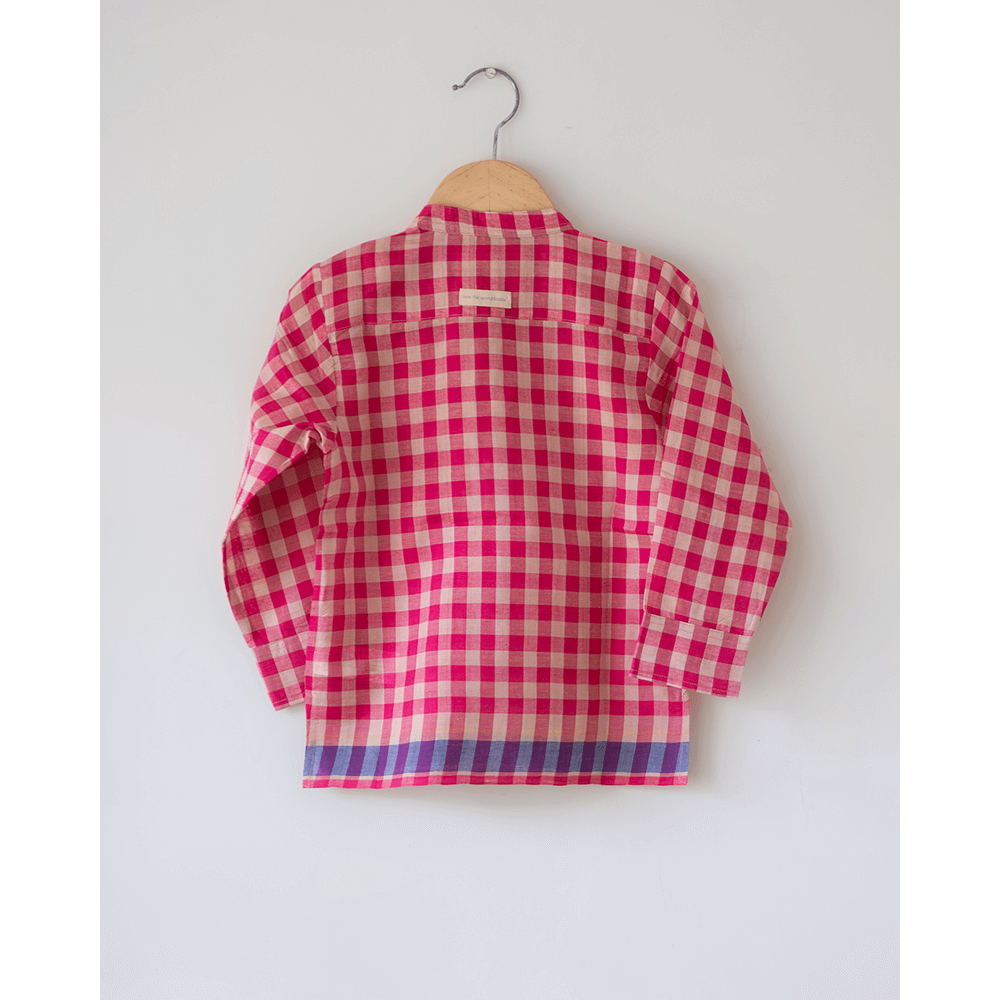 Love the World Today Candy Cloud Handwoven Cotton Pink Silk Kurta Shirt