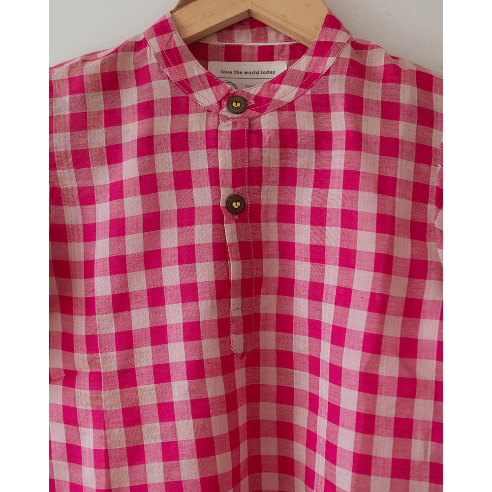 Love the World Today Candy Cloud Handwoven Cotton Pink Silk Kurta Shirt