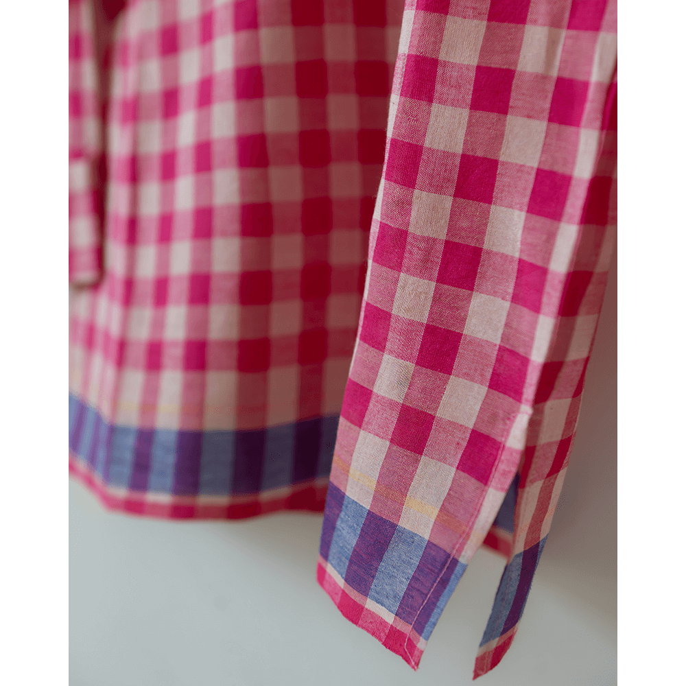 Love The World Today Candy Cloud Handwoven Cotton Pink Silk Kurta Shirt- Boys