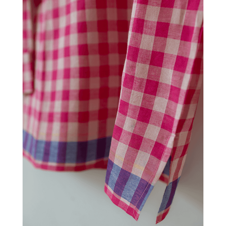 Love The World Today Candy Cloud Handwoven Cotton Pink Silk Kurta Shirt- Boys