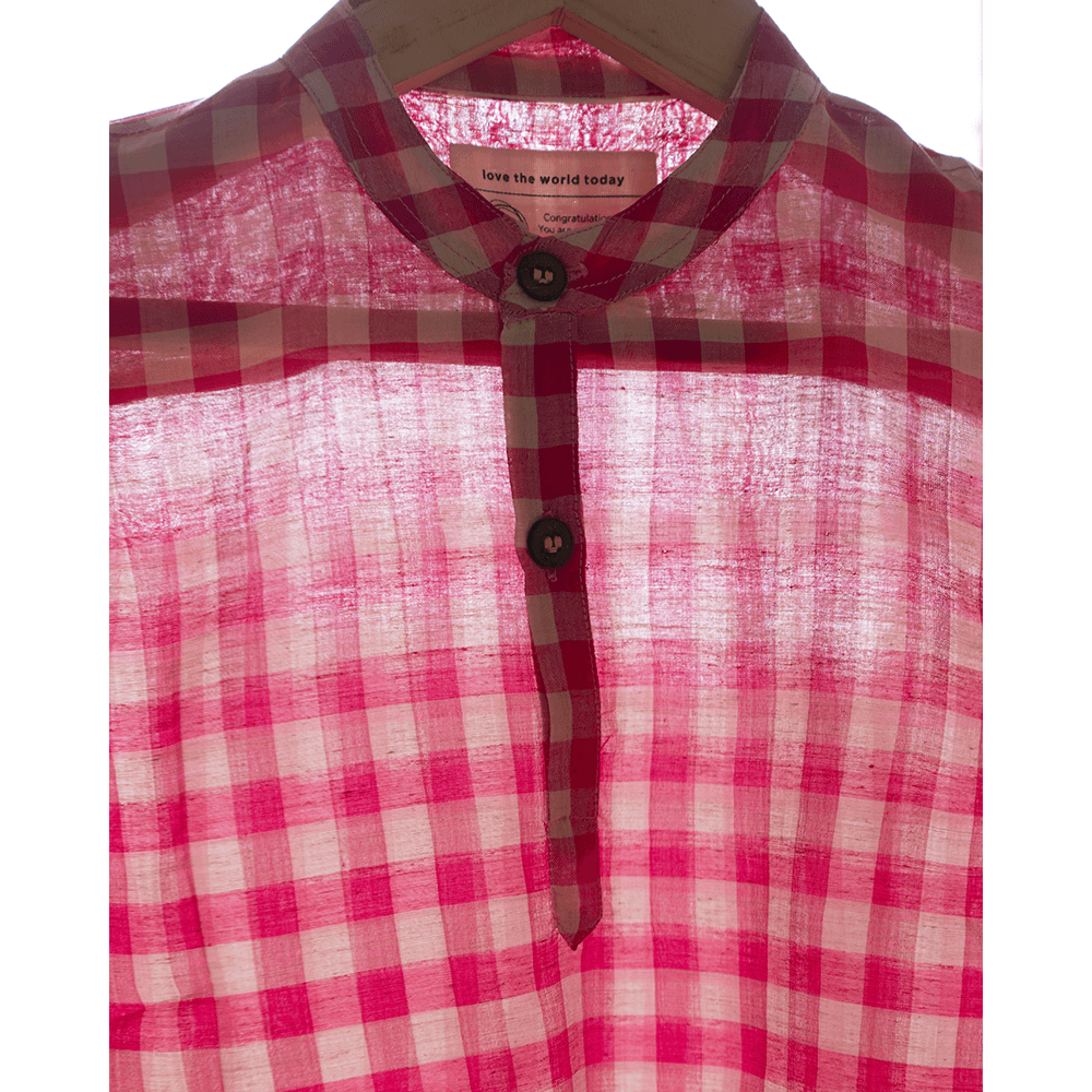 Love The World Today Candy Cloud Handwoven Cotton Pink Silk Kurta Shirt- Boys