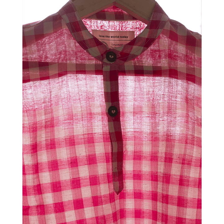Love The World Today Candy Cloud Handwoven Cotton Pink Silk Kurta Shirt- Boys
