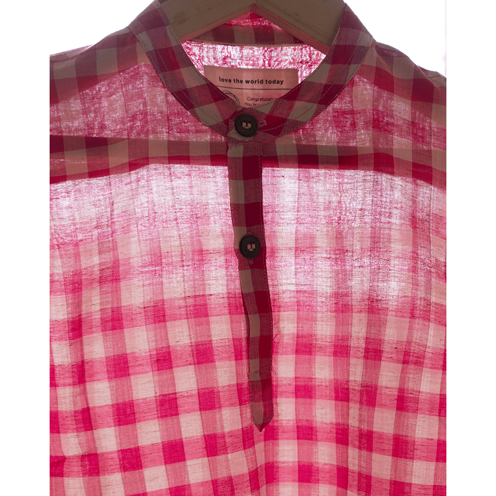 Love the World Today Candy Cloud Handwoven Cotton Pink Silk Kurta Shirt