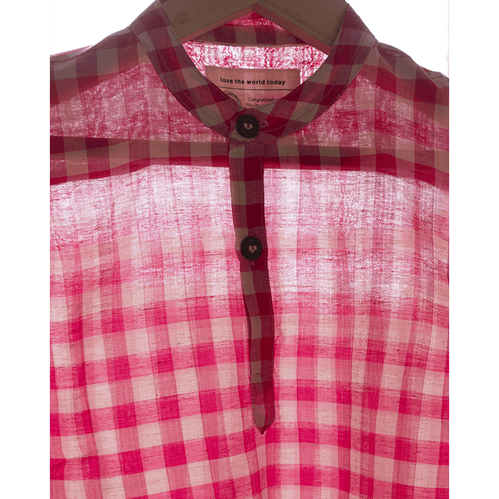 Love the World Today Candy Cloud Handwoven Cotton Pink Silk Kurta Shirt