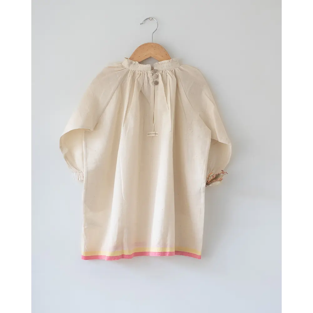 Love The World Today ‘Cloud Kiss’ Kora/ Off-white Handwoven Cotton Gathered Dress With Selvedge Detail