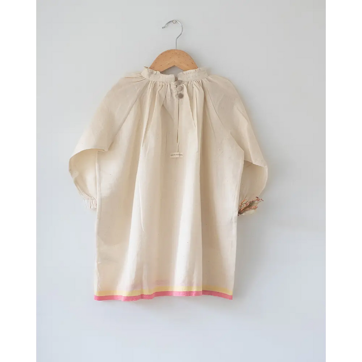 Love The World Today ‘Cloud Kiss’ Kora/ Off-white Handwoven Cotton Gathered Dress With Selvedge Detail