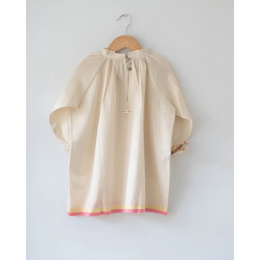 Love The World Today ‘Cloud Kiss’ Kora/ Off-white Handwoven Cotton Gathered Dress With Selvedge Detail