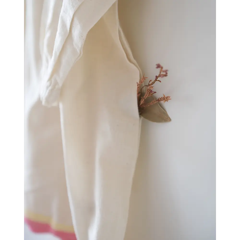 Love The World Today ‘Cloud Kiss’ Kora/ Off-white Handwoven Cotton Gathered Dress With Selvedge Detail