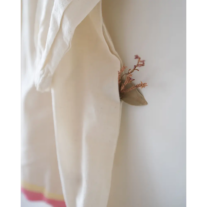 Love The World Today ‘Cloud Kiss’ Kora/ Off-white Handwoven Cotton Gathered Dress With Selvedge Detail