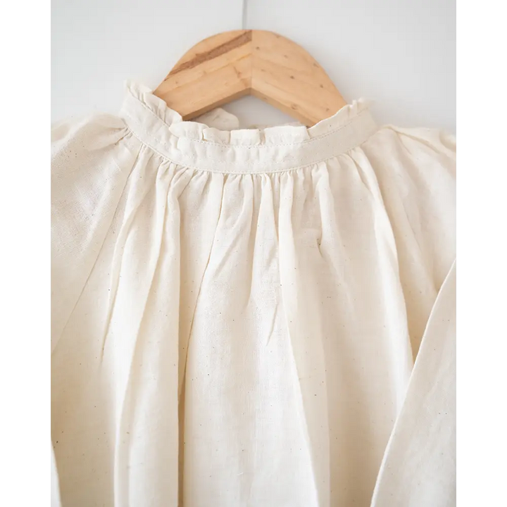 Love The World Today ‘Cloud Kiss’ Kora/ Off-white Handwoven Cotton Gathered Dress With Selvedge Detail
