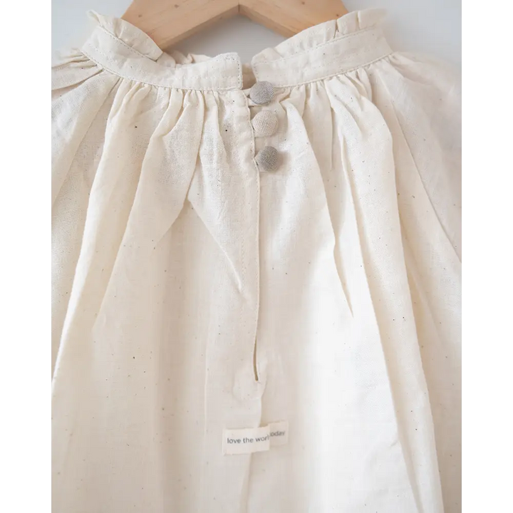 Love The World Today ‘Cloud Kiss’ Kora/ Off-white Handwoven Cotton Gathered Dress With Selvedge Detail