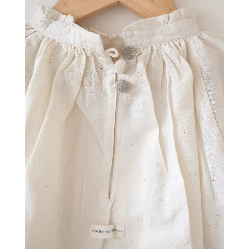 Love The World Today ‘Cloud Kiss’ Kora/ Off-white Handwoven Cotton Gathered Dress With Selvedge Detail