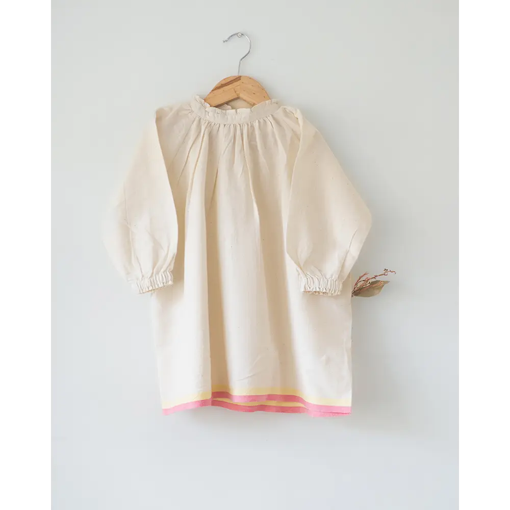 Love The World Today ‘Cloud Kiss’ Kora/ Off-white Handwoven Cotton Gathered Dress With Selvedge Detail