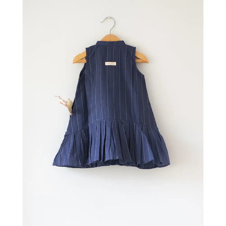 Love The World Today ‘Pitter Patter’ High Low Lined Dress In Blue Stripes In Handwoven Cotton - Blue