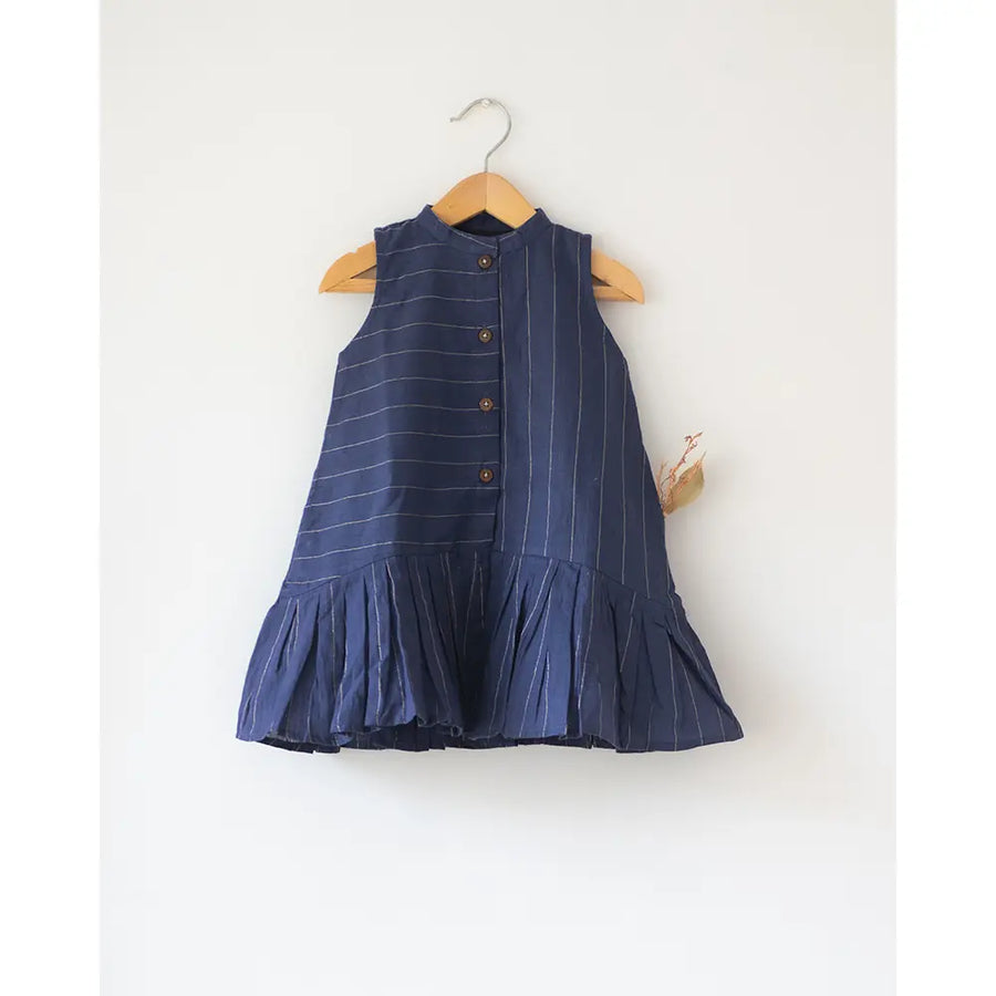 Love The World Today ‘Pitter Patter’ High Low Lined Dress In Blue Stripes In Handwoven Cotton - Blue