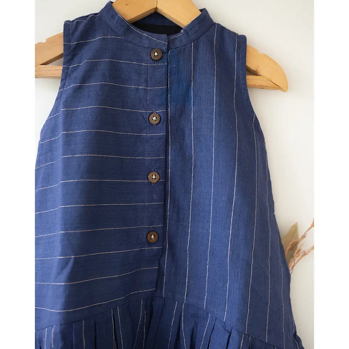 Love The World Today ‘Pitter Patter’ High Low Lined Dress In Blue Stripes In Handwoven Cotton - Blue