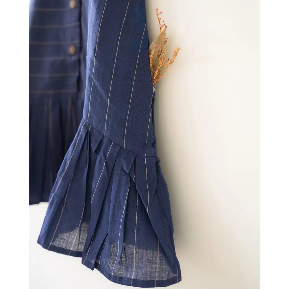 Love The World Today ‘Pitter Patter’ High Low Lined Dress In Blue Stripes In Handwoven Cotton - Blue