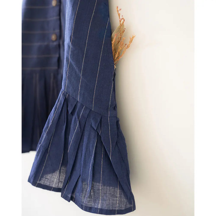 Love The World Today ‘Pitter Patter’ High Low Lined Dress In Blue Stripes In Handwoven Cotton - Blue