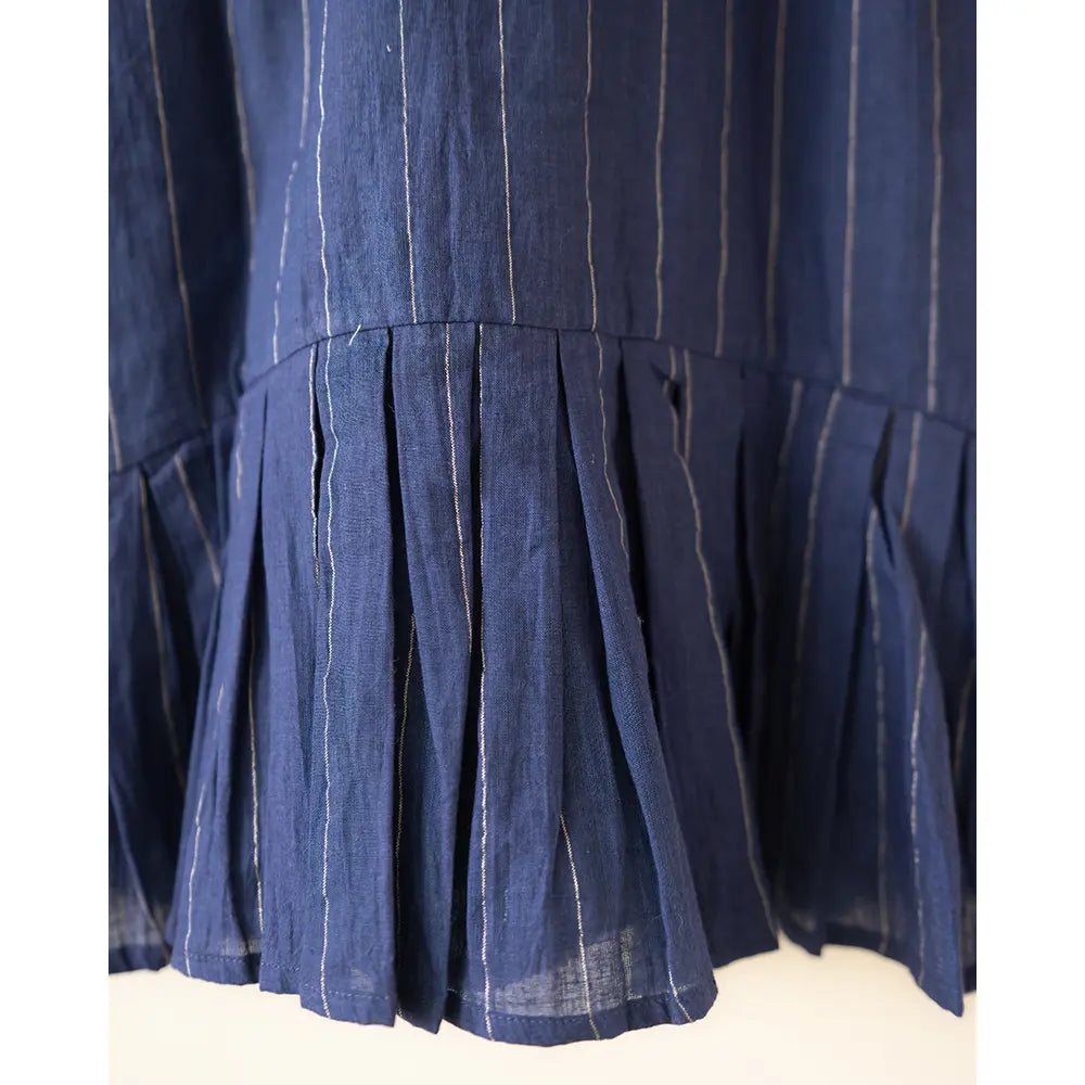 Love The World Today ‘Pitter Patter’ High Low Lined Dress In Blue Stripes In Handwoven Cotton - Blue