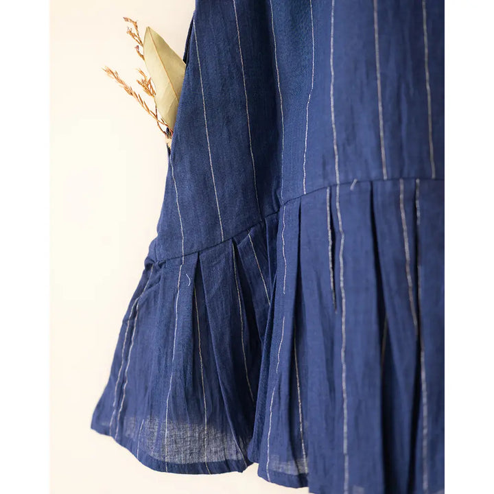 Love The World Today ‘Pitter Patter’ High Low Lined Dress In Blue Stripes In Handwoven Cotton - Blue